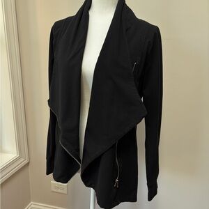 Black Cotton Yoga Jacket W/Asymmetrical Zipper